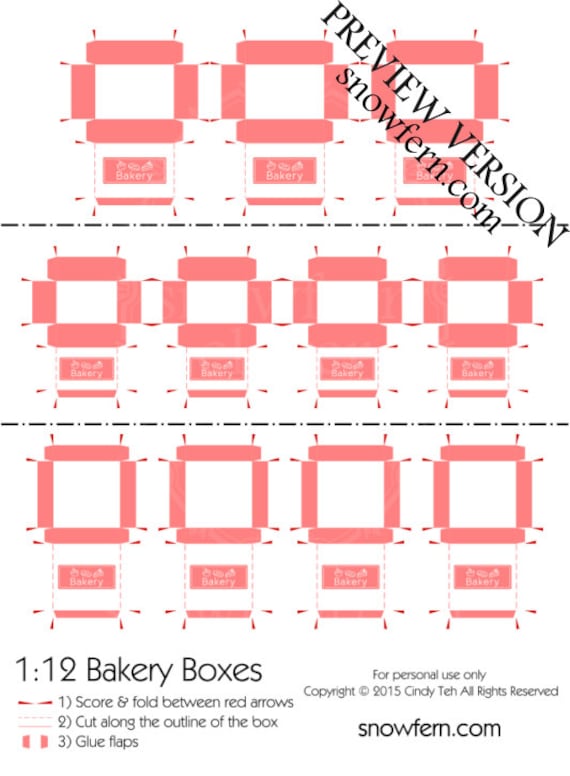 Items similar to Printable PDF File - Dollhouse Miniature Bakery Boxes ...