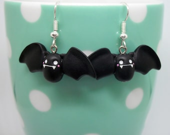 Cute black bat polymer clay earrings