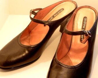 ANDREW GELLER Black Mary Jane Open Back Pump