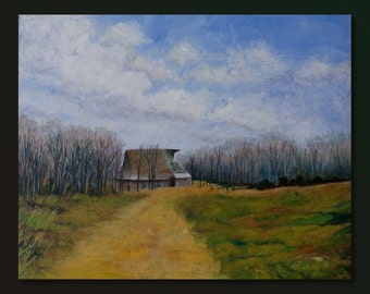 Road to rusty old barn