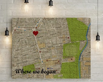 4th / Linen Anniversary Custom Where We Met Map - Linen effect, Canvas Print or Printable