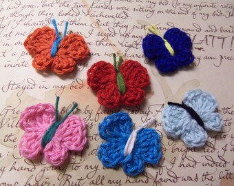 Set of 12 Assorted Crochet Butterfly Appliques. Handmade Butterflies. Crochet Butterflies.