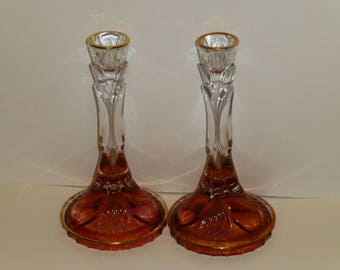Crystal and Cranberry Glass Candle Holders