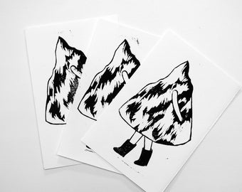 Move the mountain - linocut black and white