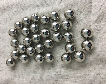 Round Silver Tone Shiny Beads, 14 mm, 3 mm hole, 50 pieces per lot