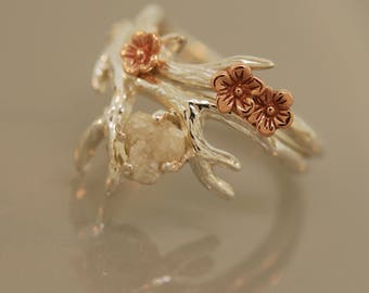 Antler Ring 2 ,alternative engagement ring, twig ring, gold twig ring, antler ring, raw diamond twig ring,