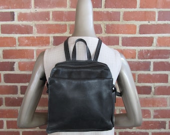 1990s Black Leather Backpack Organizer Bag Satchel Purse Tote Handbag 90s Vintage Tignanello