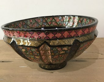 1980s handmade handpainted papier machie bowl