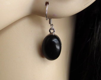 Onyx Silver Earrings, Black Onyx Gemstone Earrings, Black Earrings, Gift for Her