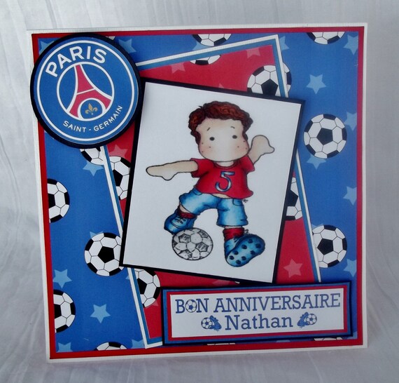  Carte  anniversaire  gar on foot  PSG fait main 3D  format