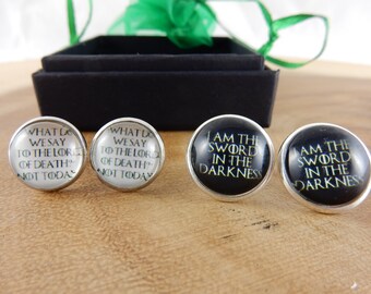 Game of Thrones Quote Earrings, Arya Stark Earrings, GoT Quote, Cabochon Jewellery, Night's Watch Oath, I am the Sword in the Darkness