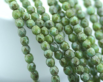 Turquoise Picasso 3mm Firepolish, Czech Glass Faceted Round Fire polished Beads x 50