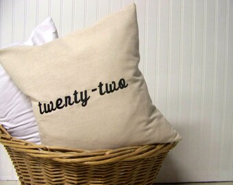 free shipping - number pillow cover- cursive - custom - embroidered - spelled out - personalized gift - personalized pillow - cushion cover