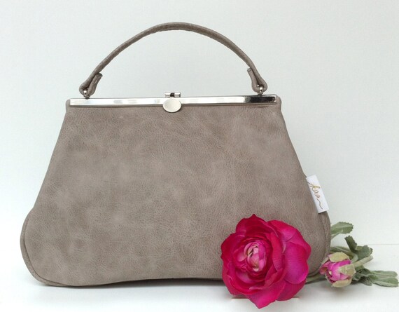 Leather bag , leather handbag , handbag grey, leather shoulder bag , bag with strap , handbag with snap