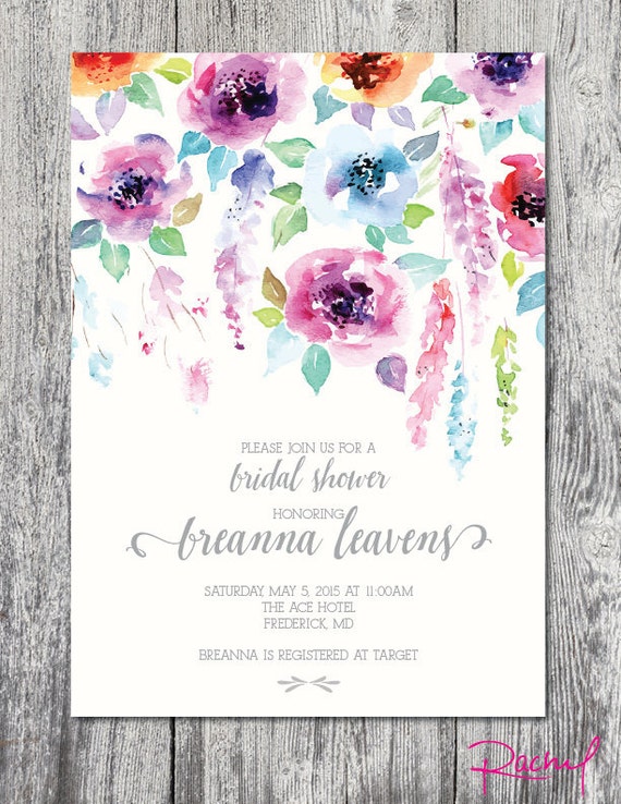 Custom bridal shower invitation watercolor garden party floral