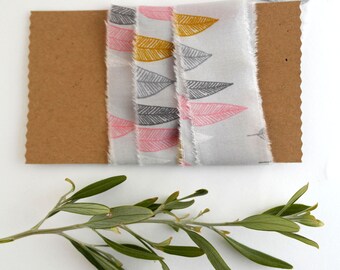 Organic Cotton Craft Ribbon - Raw Edge Cotton Tape - Leaf Pattern