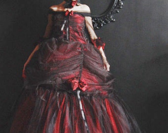 Vestido rococó negro rojo