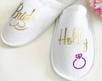 Bride Slippers, Bridal Slippers, Wedding Party Slippers, Bridesmaid Gift, Personalised Slippers, Hen Weekend, Hen Party, Bridesmaid Slippers