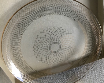Gold rimmed and patterned cake plate