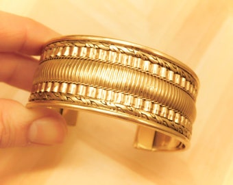 Goddess Golden Wide Brass Cuff Bracelet - Unique Intricate Design - Gift for her