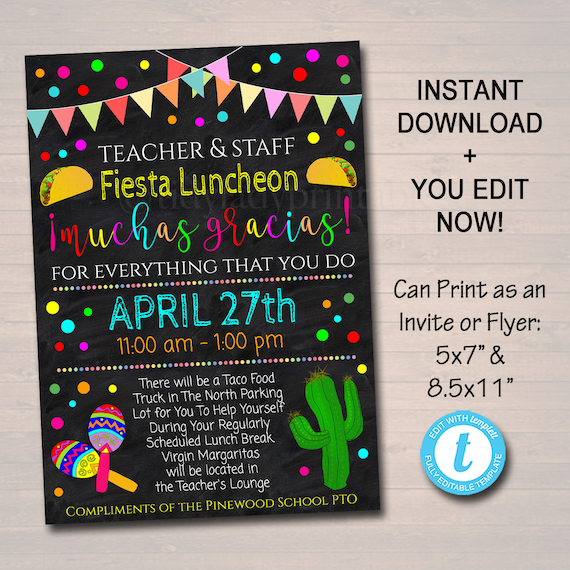 editable fiesta invite teacher appreciation staff invitation school luncheon flyer