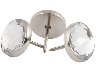 100 Crystal Upholstery Tacks, Upholstery Nails, -Decotacks- Crystal Furniture Upholstery Nail Heads, Leather Tacks