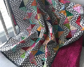 Bee "Bold" Quilt - Black and White Beauty - Bold and Bright Colors - Modern Chevron Design - 100% Cotton Fabrics - Fun, Fun, Fun!