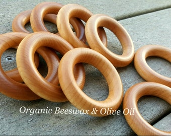 2.5 Inch CPSIA USA Grown & Made - Beeswax / Olive Oil Wooden Maple Teething Rings - Set of 5, 10, 20, 50 or 100 - Bulk Wholesale Pricing