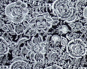 ON SALE 80% OFF Skull Fabric - Day of the Dead - Fabric - Sugar Skull - Floral - Black - White - Skulls - Cotton Fabric - Flowers - Minimali
