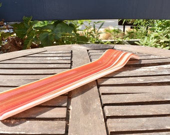Glass Incense Holder, Fused Striped Red and Clear with White Backing