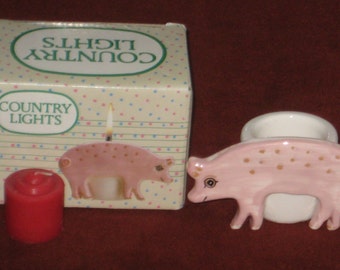 Vintage Country Lights Andrea West for Sigma The Tastesetter Pink Pig One Candle Holder with Box Made in Japan