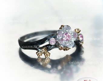 Hanami sakura ring flower blossom jewelry Sterling silver 925 cherry Japanese floral jewelry