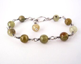 Green Garnet Bracelet ~ Handcrafted with Eco-Recycled Sterling Silver ~ Grossular Garnet ~ Protective Crystal ~ Olive Green ~ Moss ~ Fern