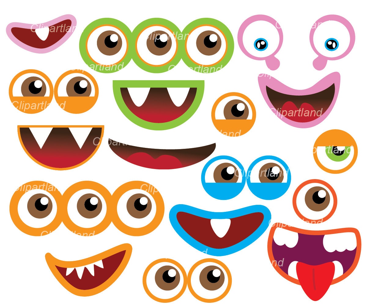 INSTANT DOWNLOAD. Monster eyes and monster mouths clip art.
