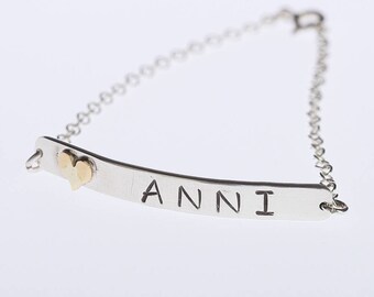 Name Chain Bracelet, Sterling Silver Bracelet, Bar Bracelet, Valentines day, Valentines gift, Chain Bracelet, Stamped Bracelet, Personalised