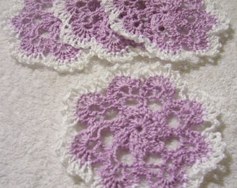 crocheted doily coasters purple handmade