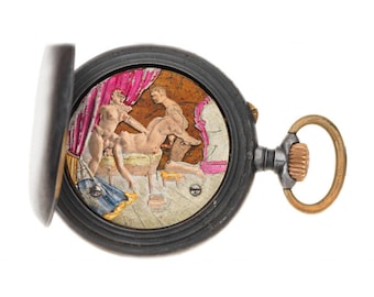 Victorian Gunmetal And Gold Watch With Erotic Automaton Scene