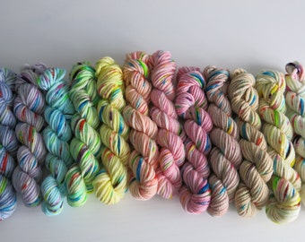 Patsy / Cupcake Mega Sprinkle DK Mini Skein Pack / hand dyed superwash merino / semi solid mini-skein / pastel rainbow / speckled yarn