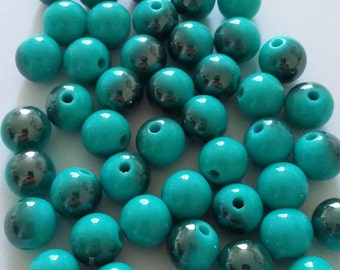 25pcs Dark Turquoise Beads - 10mm Beads - Acrylic Beads - Metallic Beads - Two Tone Beads - Jewelry Making Supplies - B06124