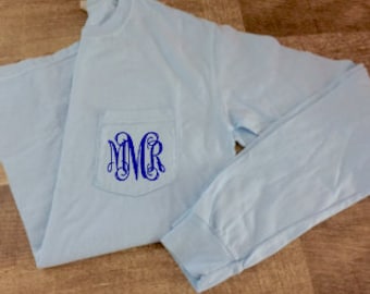 Monogrammed Comfort Colors Long Sleeve Pocket T-shirt