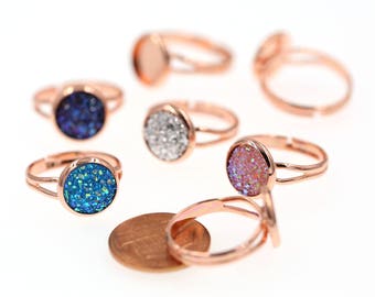 10PCS of 10mm Rose Gold Brass Ring Blanks, Ring Tray, Fully Adjustable Ring Blanks