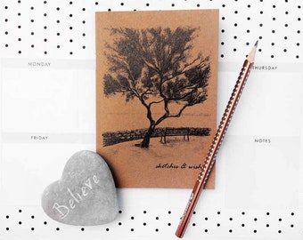 A6 Notebook and HB Pencil-Plain Paged notebook- illustrated front design- sketchbook- doodlebook-ideas notepad-great gift idea
