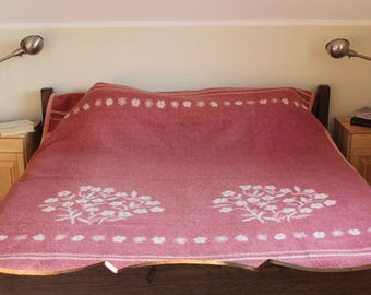 Wool Blanket, Mid Century, Pink Floral, 100% wool, Vintage AaBe of Holland