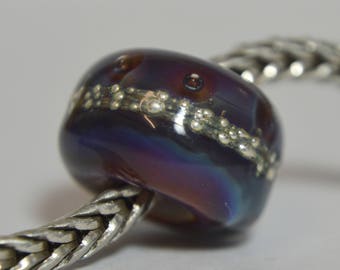 Unique Handmade Lampwork Glass European Charm Bead with Pure Silver - SRA - Fits all charm bracelets - Silver Core Options