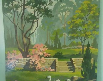 Vintage Paint by Number Swans 16x20 inch
