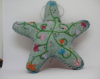 Embroidered 5 Pointed Star Christmas Ornament