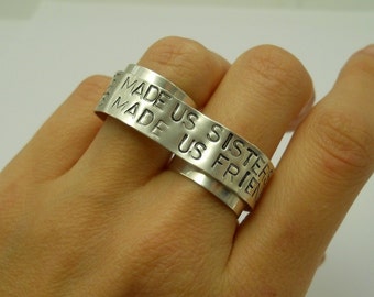 Custom Sterling Silver Double Ring - Personalized Two Finger Ring