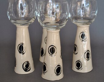 Ceramic Wine glass Pottery Wine Glass with handmade stoneware stem