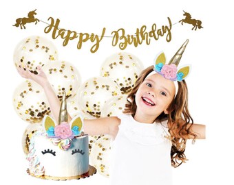Unicorn Party Supplies Unicorn Cake Topper Unicorn Headband Happy Birthday Banner Party Unicorn Cake Unicorn Headand