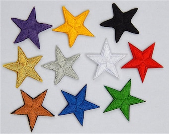 Mixed star patches > embroidered > iron-on > 1" (25mm) from point to point > hand finished